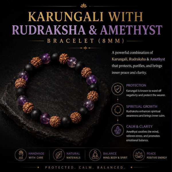 Karungali with Rudraksha & Amethyst Bracelet