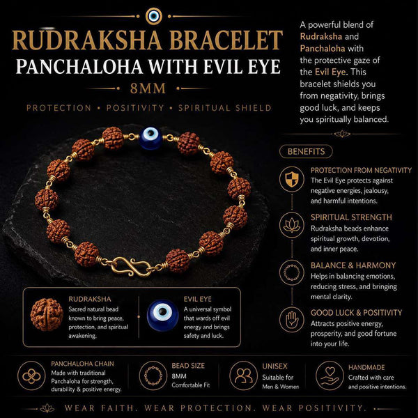 Rudraksha Panchaloha Evil Eye Bracelet