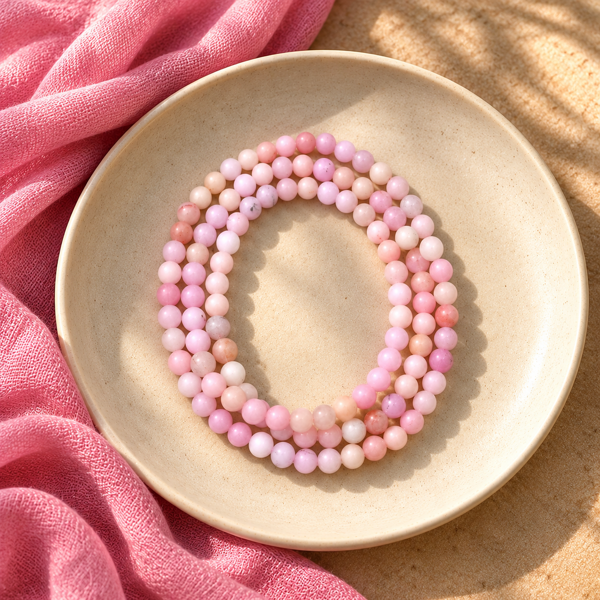 Pink Opal Gemstone Neckpiece 108 Pearls
