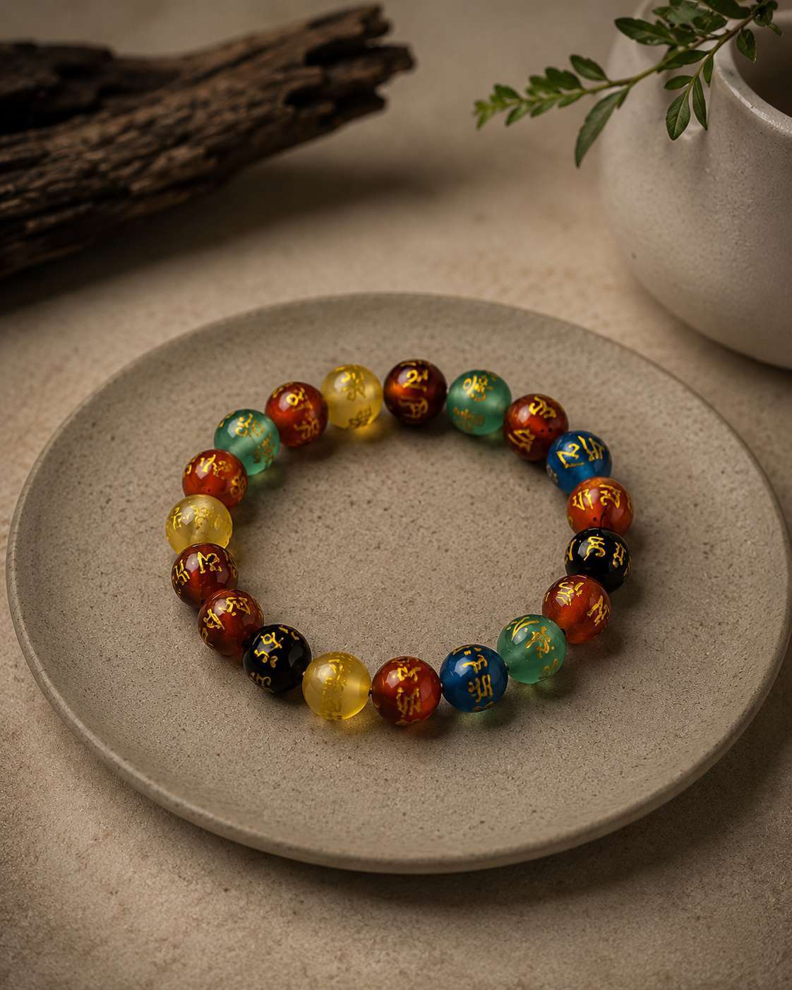 Multi Onyx Om Gemstone Bracelet