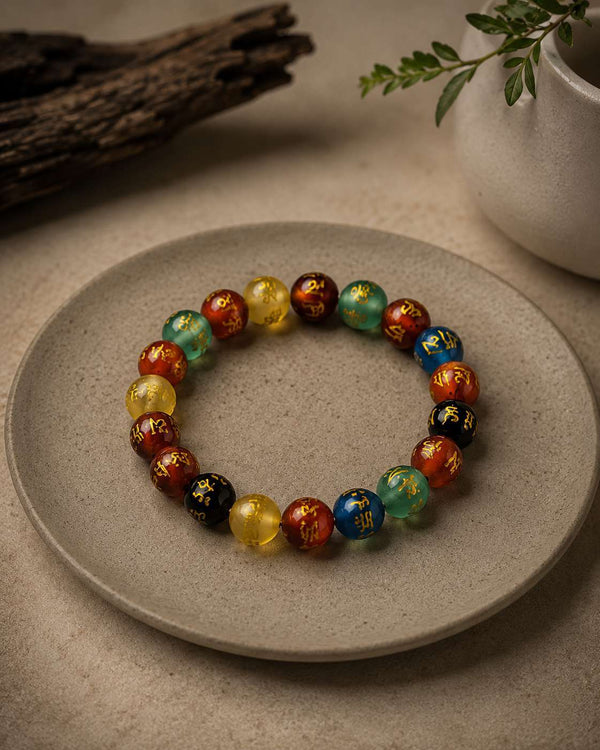 Multi Onyx Om Gemstone Bracelet