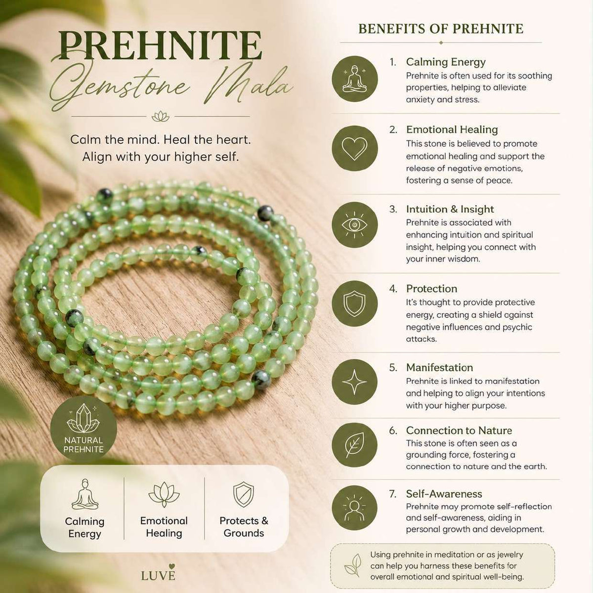 Prehnite Gemstone Mala