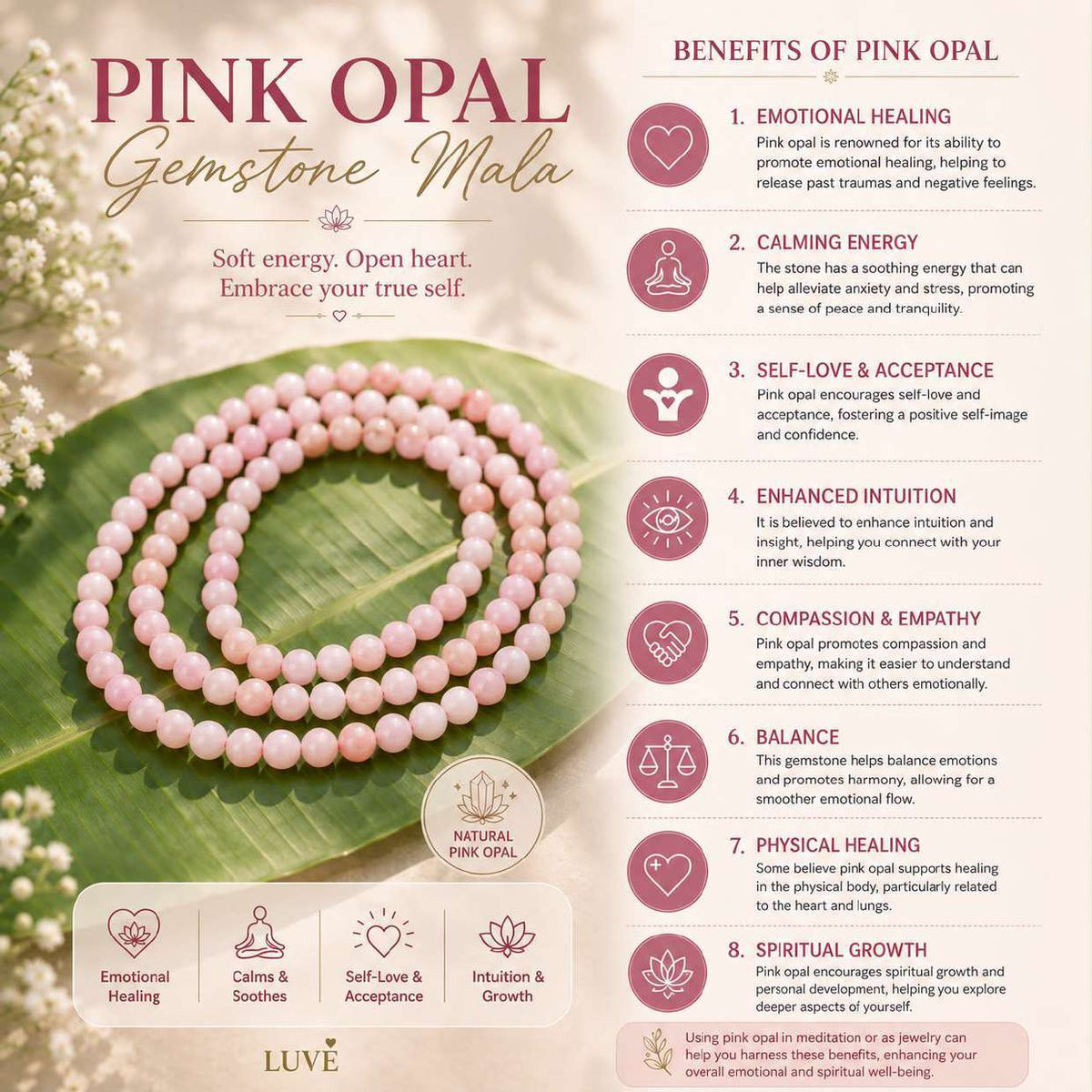 Pink Opal Gemstone Mala