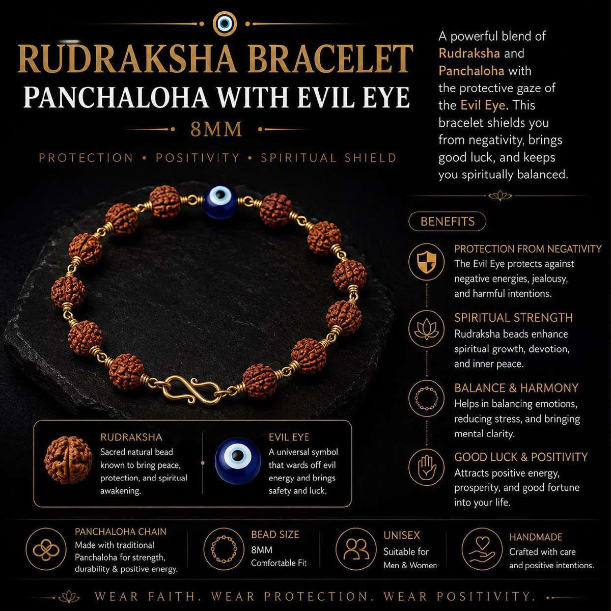 Rudraksha Panchaloha Evil Eye Bracelet