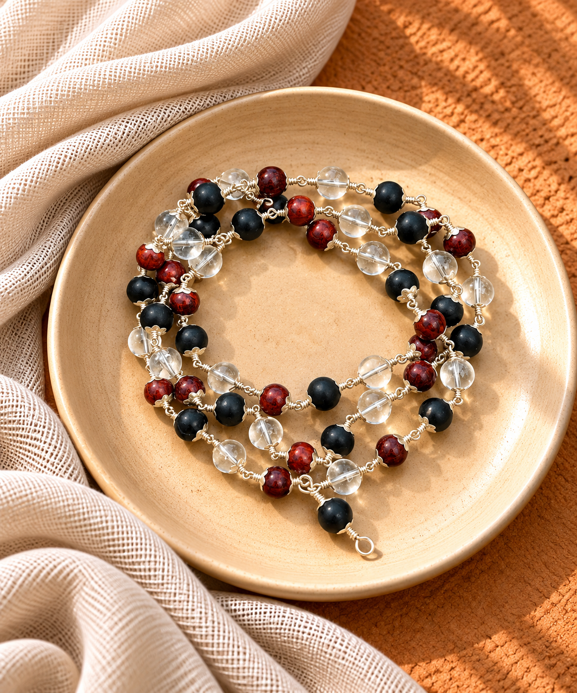 Karungali Redsandal Spatika Neckpiece - 54 beads Silver(925)