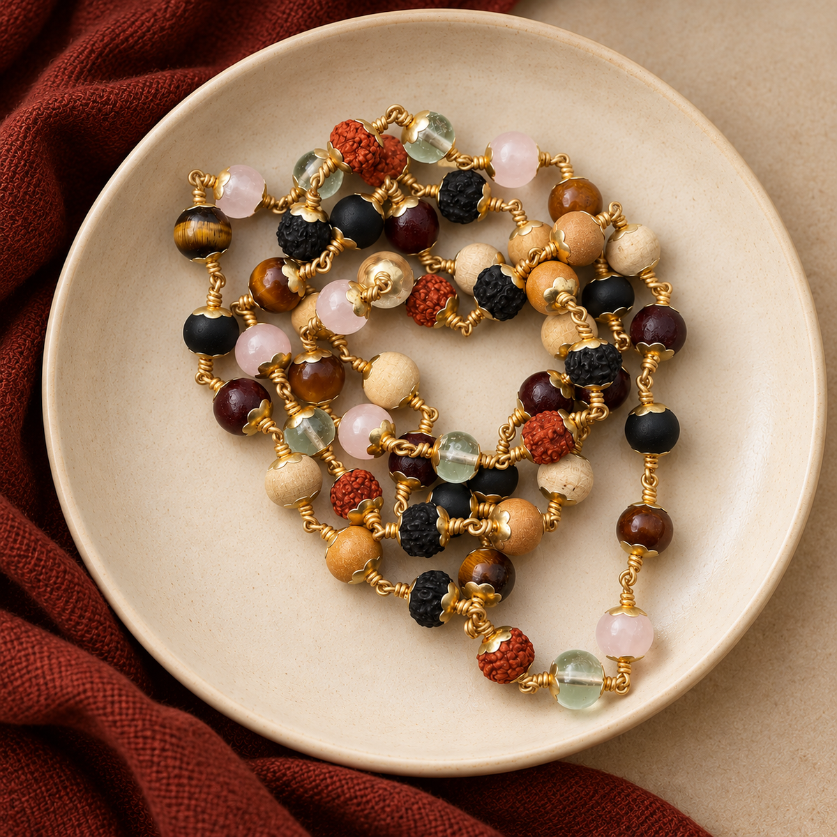 Navamani Panchaloha Neckpiece 8mm- 54 beads