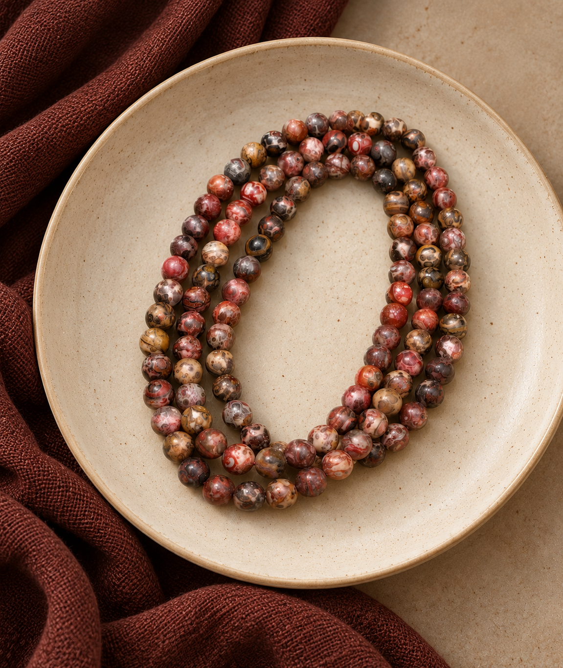 Leopard Skin Jasper Gemstone Neckpiece 108 Pearls