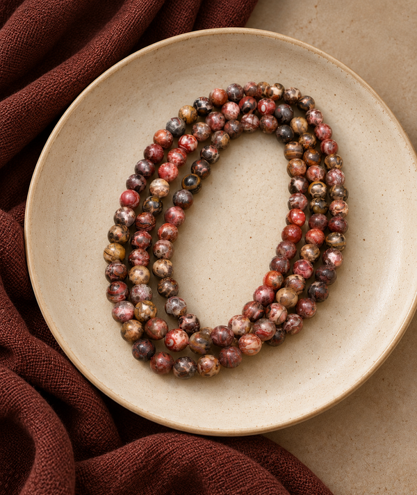 Leopard Skin Jasper Gemstone Neckpiece 108 Pearls