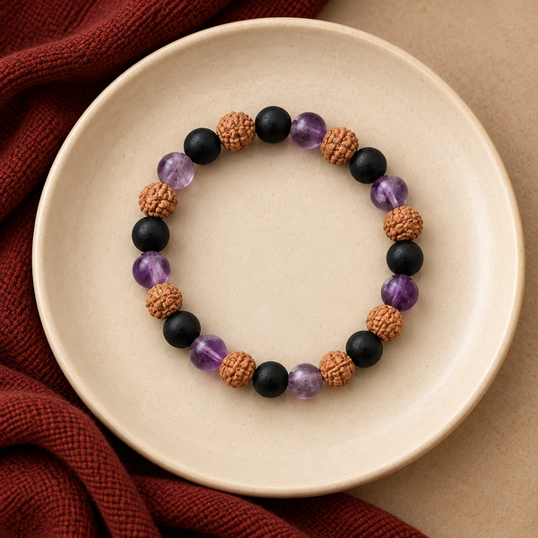 Karungali with Rudraksha & Amethyst Bracelet