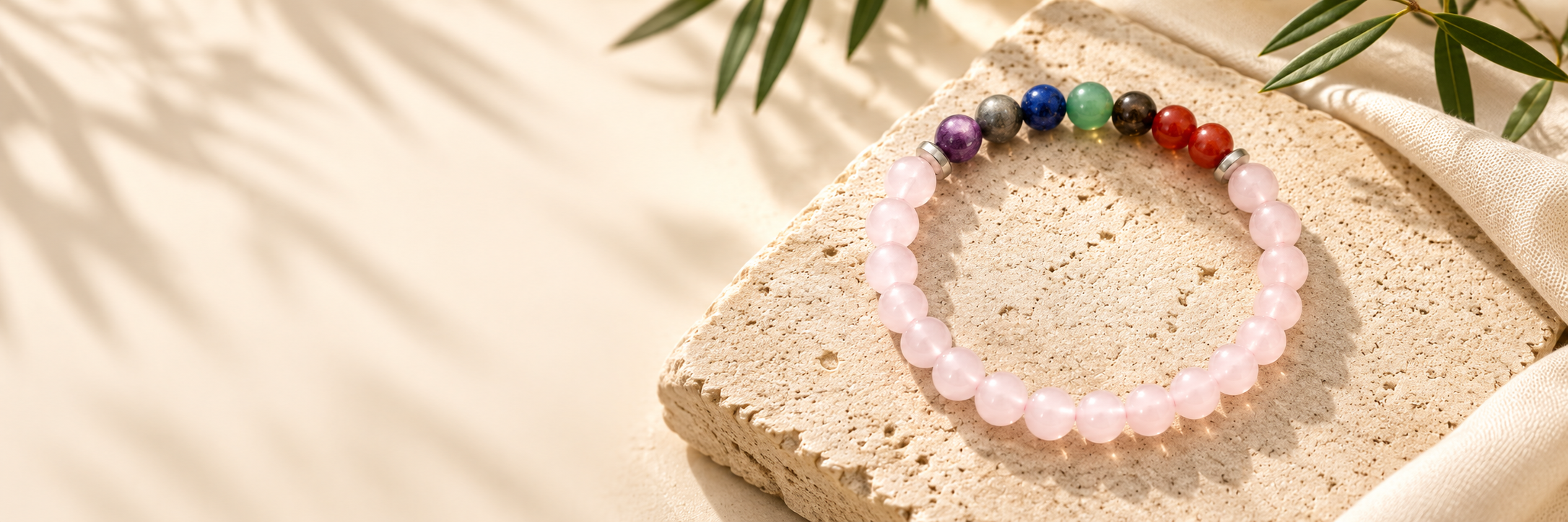 Gemstone bracelet on warm natural stone